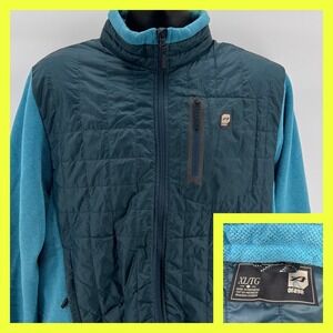 Orage Hybrid Insulated Jacket Mens XL Teal Blue Quilted Knit Full Zip Mock Neck